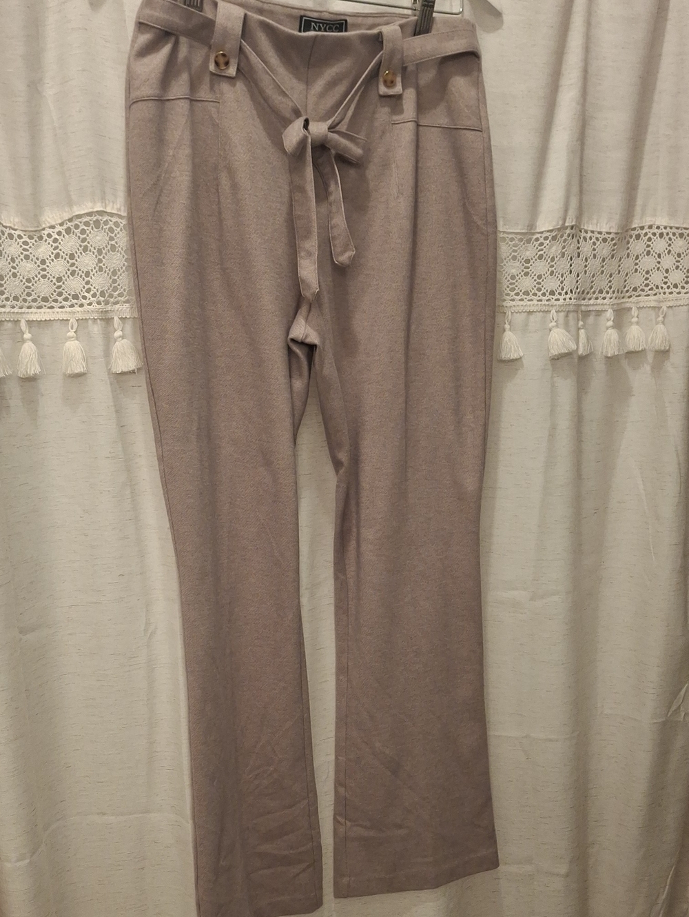 New York & Company Taupe Tie-Waist Wide Leg Pants